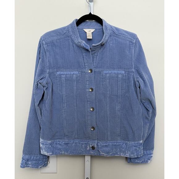 J. Jill Corduroy Jacket Velvet Trim Button Up Light Blue Collarless Womens M - Picture 1 of 8